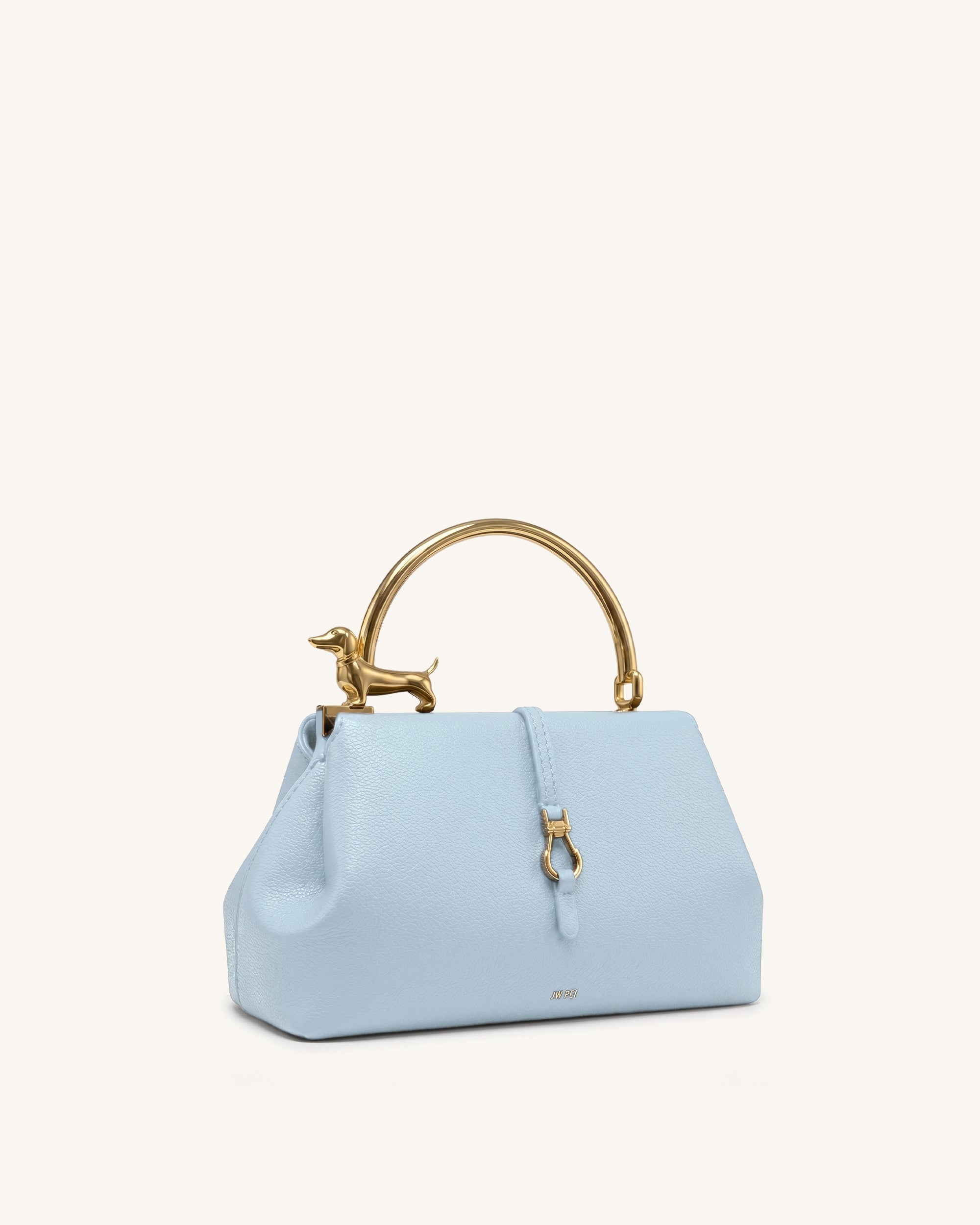 Bruna Dachshund Metal Handle Top Handle Bag - Light Blue