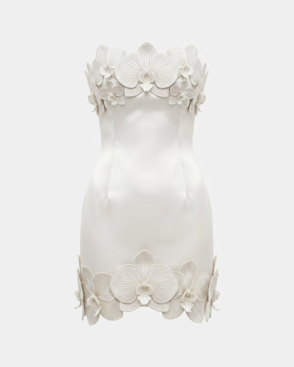 Orchid Trim Strapless Mini Dress - White