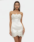 Orchid Trim Strapless Mini Dress - White