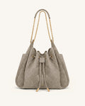 Rowan Faux Suede Quilted Chain Bucket Bag - Gray