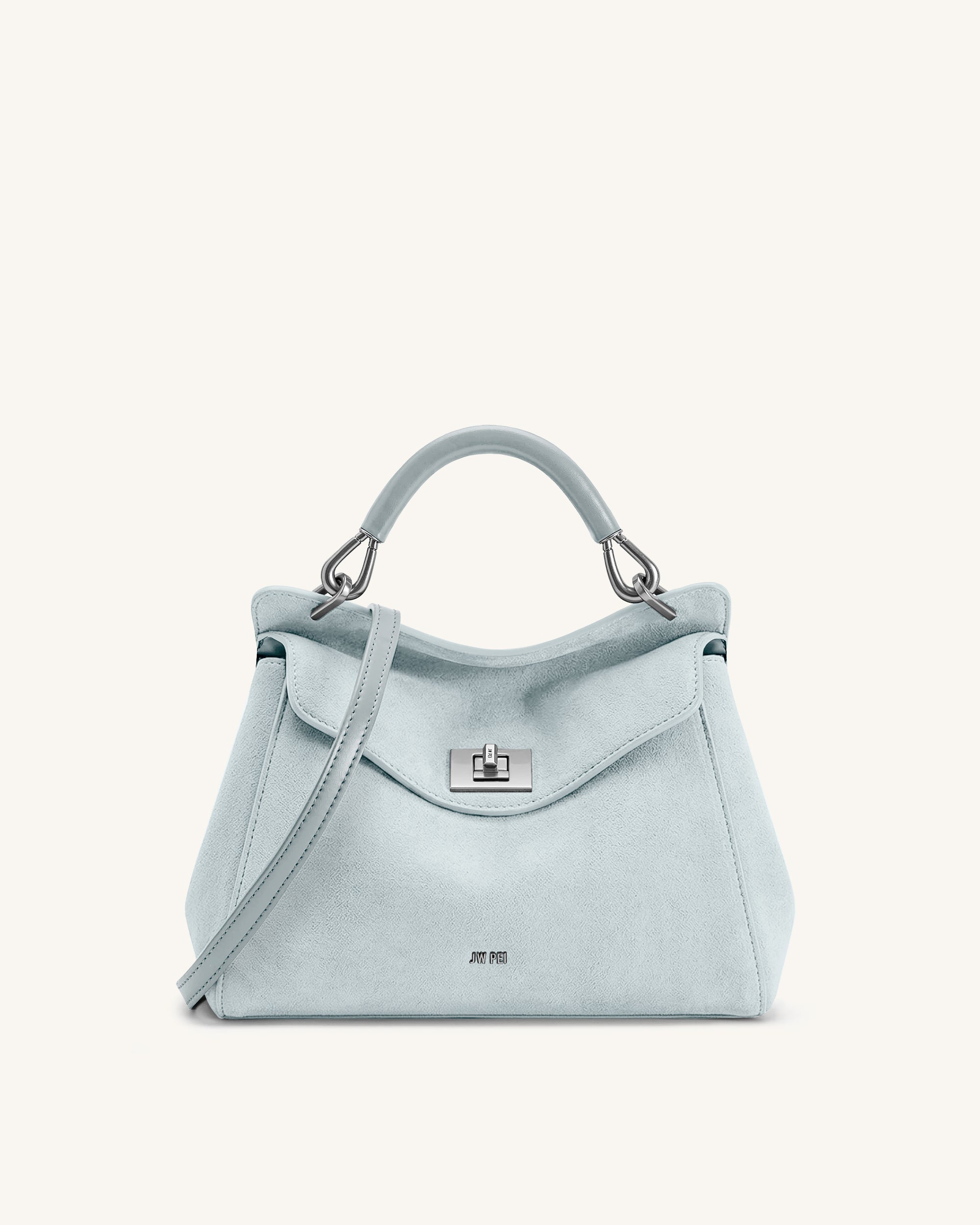 Lucia Classic Faux Suede Top Handle Bag - Light Blue