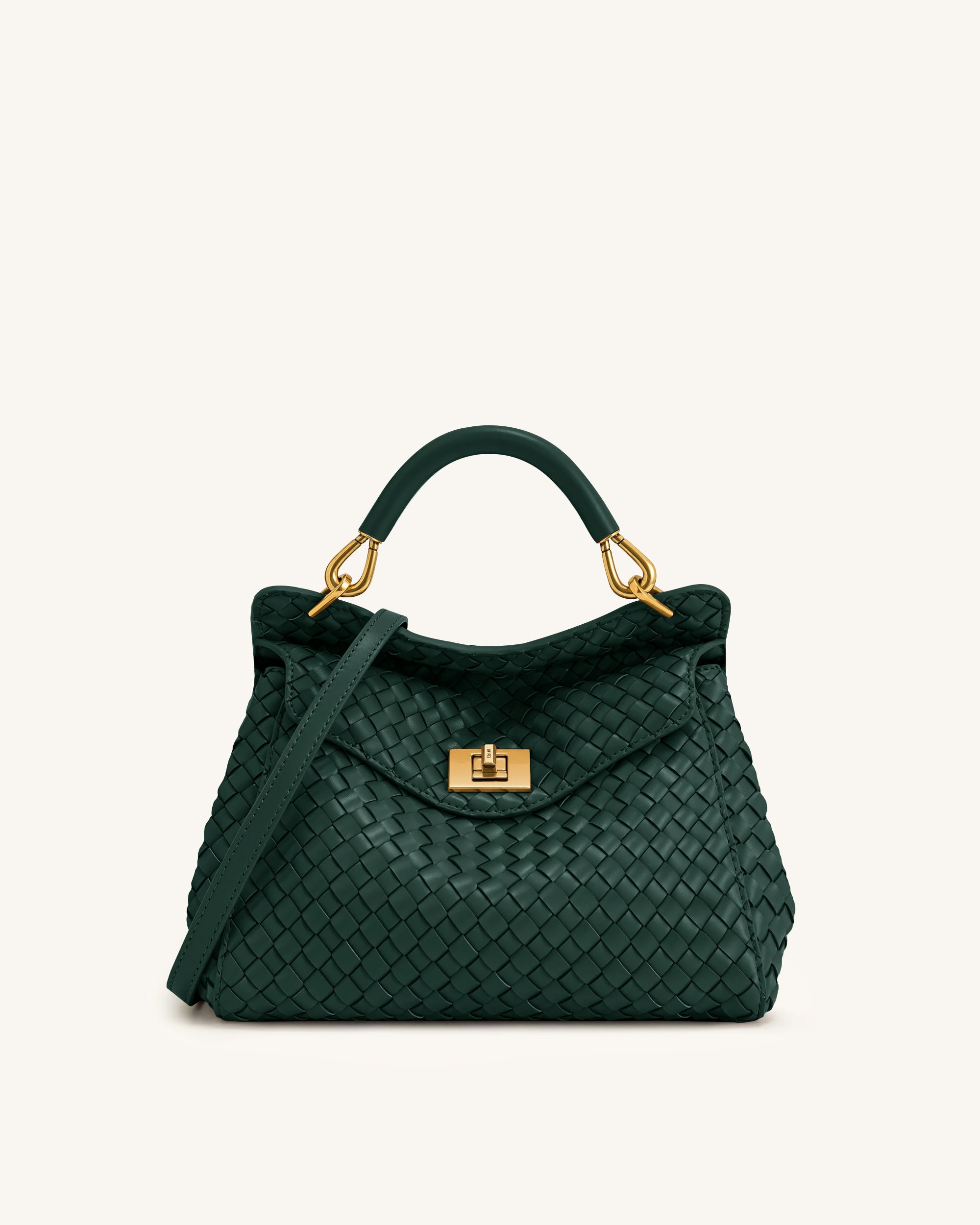 Lucia Classic Woven Top Handle Bag - Forest Green