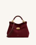 Lucia Classic Faux Suede Top Handle Bag - Deep Burgundy