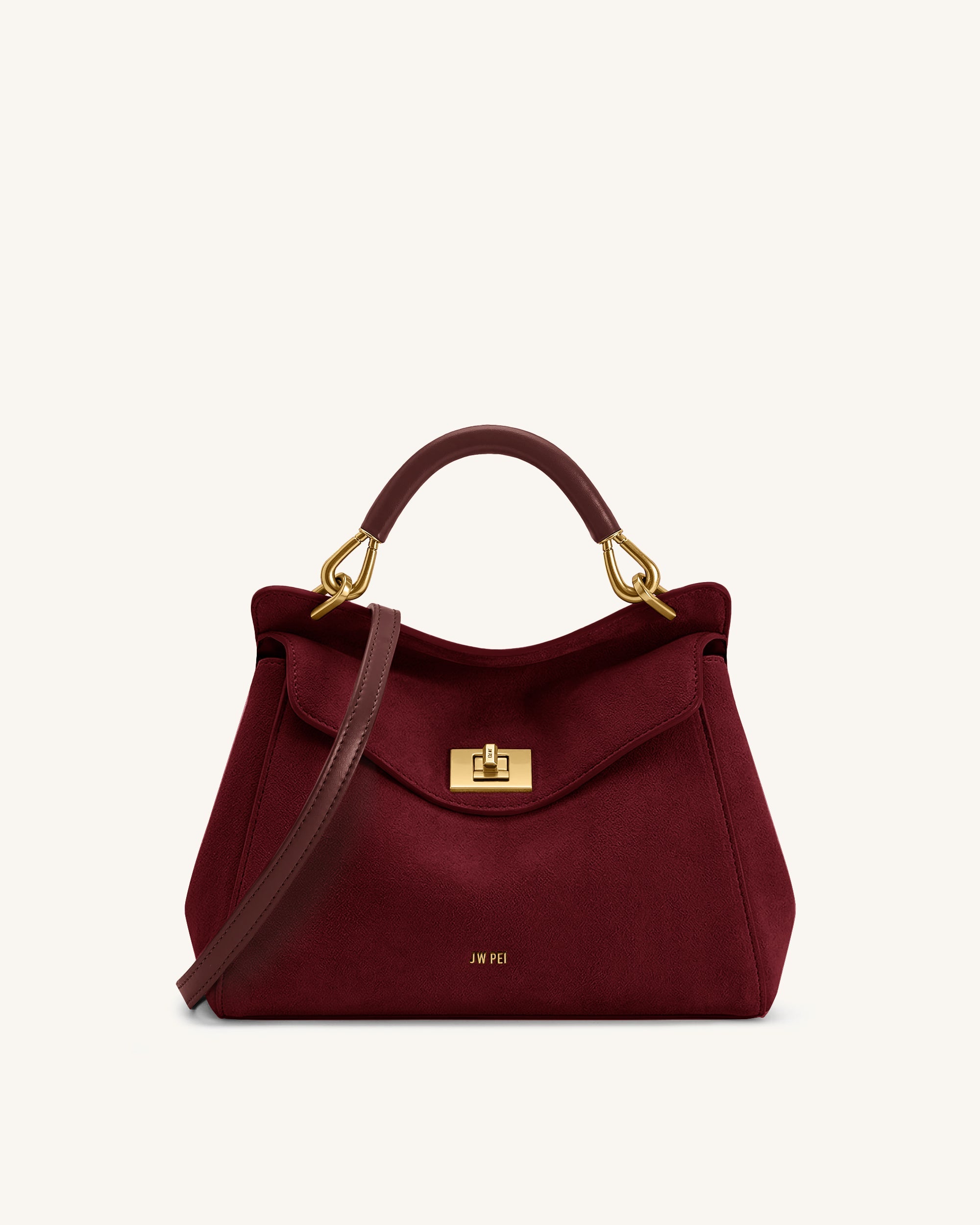 Lucia Classic Faux Suede Top Handle Bag - Deep Burgundy