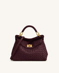 Lucia Classic Woven Top Handle Bag - Dark Burgundy