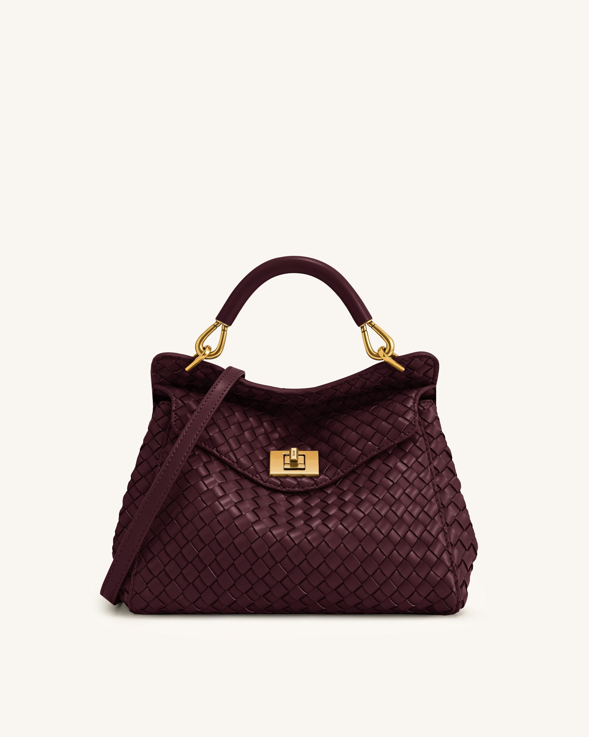 Lucia Classic Woven Top Handle Bag - Dark Burgundy
