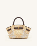 Hana Mini Faux Straw Beading Tote Bag - Brown
