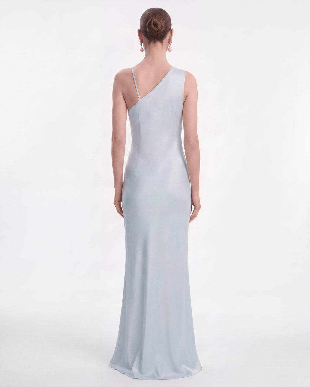 Floral Appliqué One Shoulder Maxi Dress - Light Blue