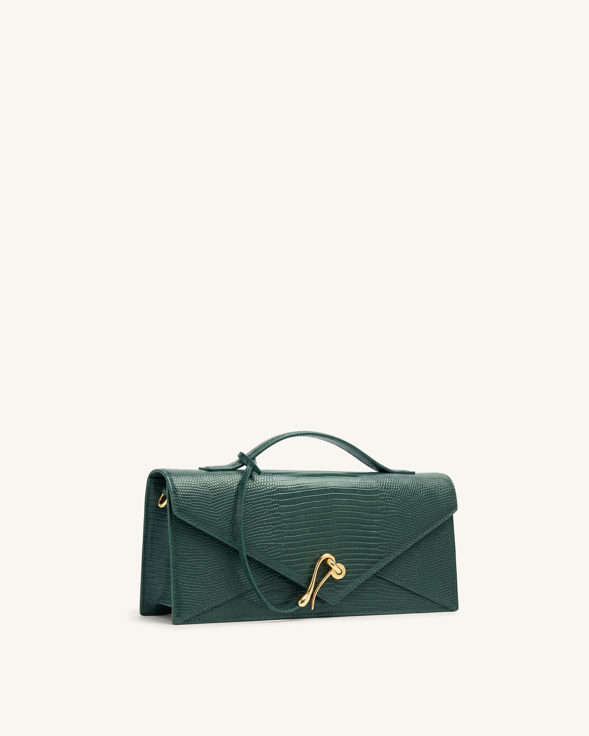 Celeste Envelope Top Handle Bag - Olive Green Lizard Texture
