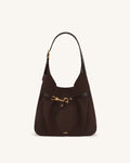 Alina Faux Suede Hobo Bag - Chocolate Brown