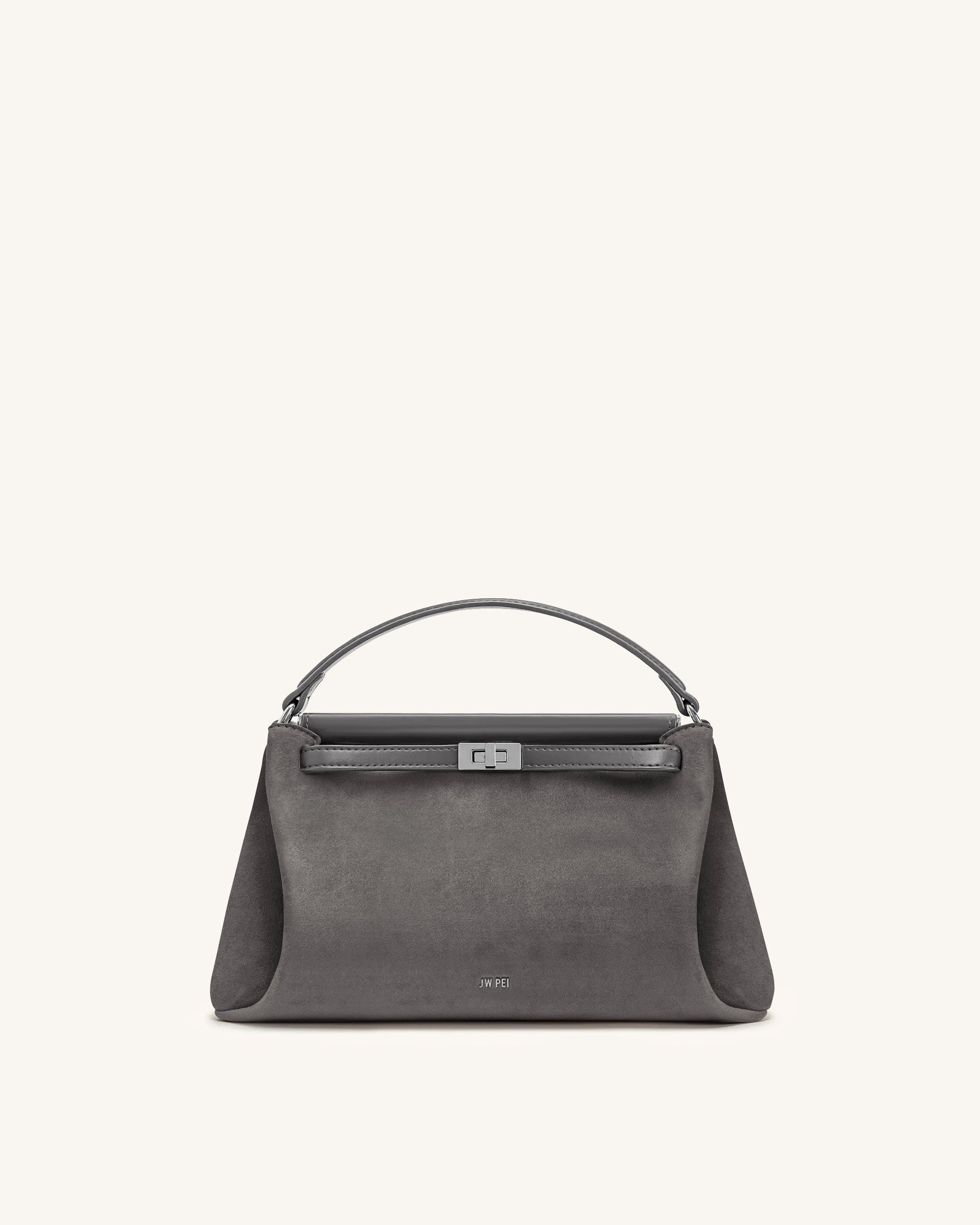 Carmen Faux Suede Top Handle Bag - Dark Gray