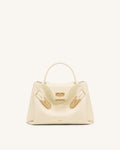 Rhea Small Pebbled Double Buckle Shoulder Bag - White