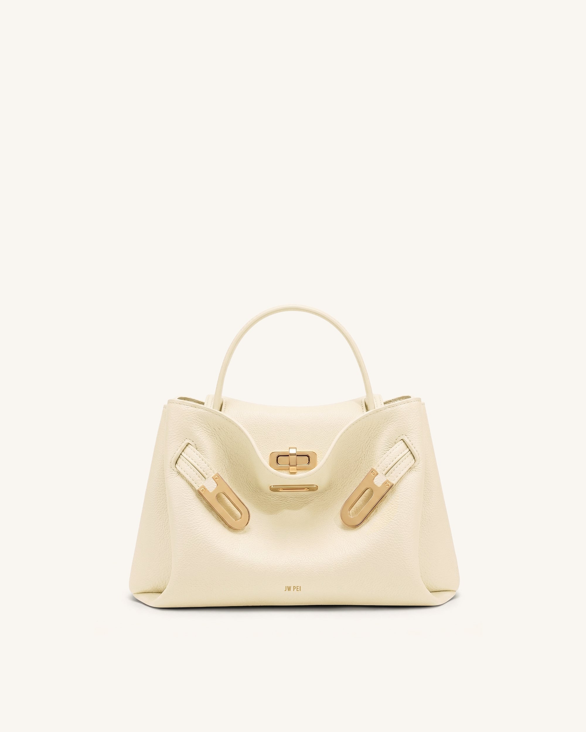 Rhea Small Pebbled Double Buckle Shoulder Bag - White