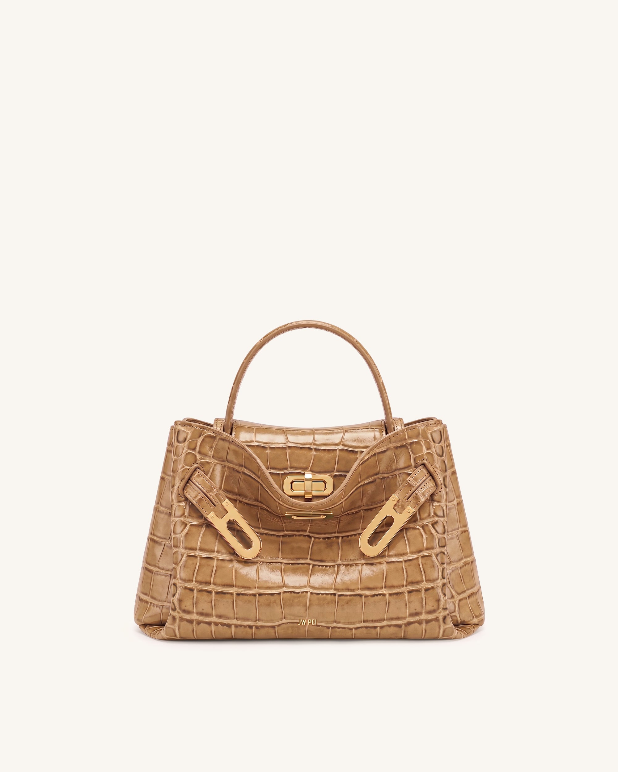 Rhea Small Double Buckle Shoulder Bag - Light Brown Croc