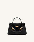 Rhea Small Pebbled Double Buckle Shoulder Bag - Black