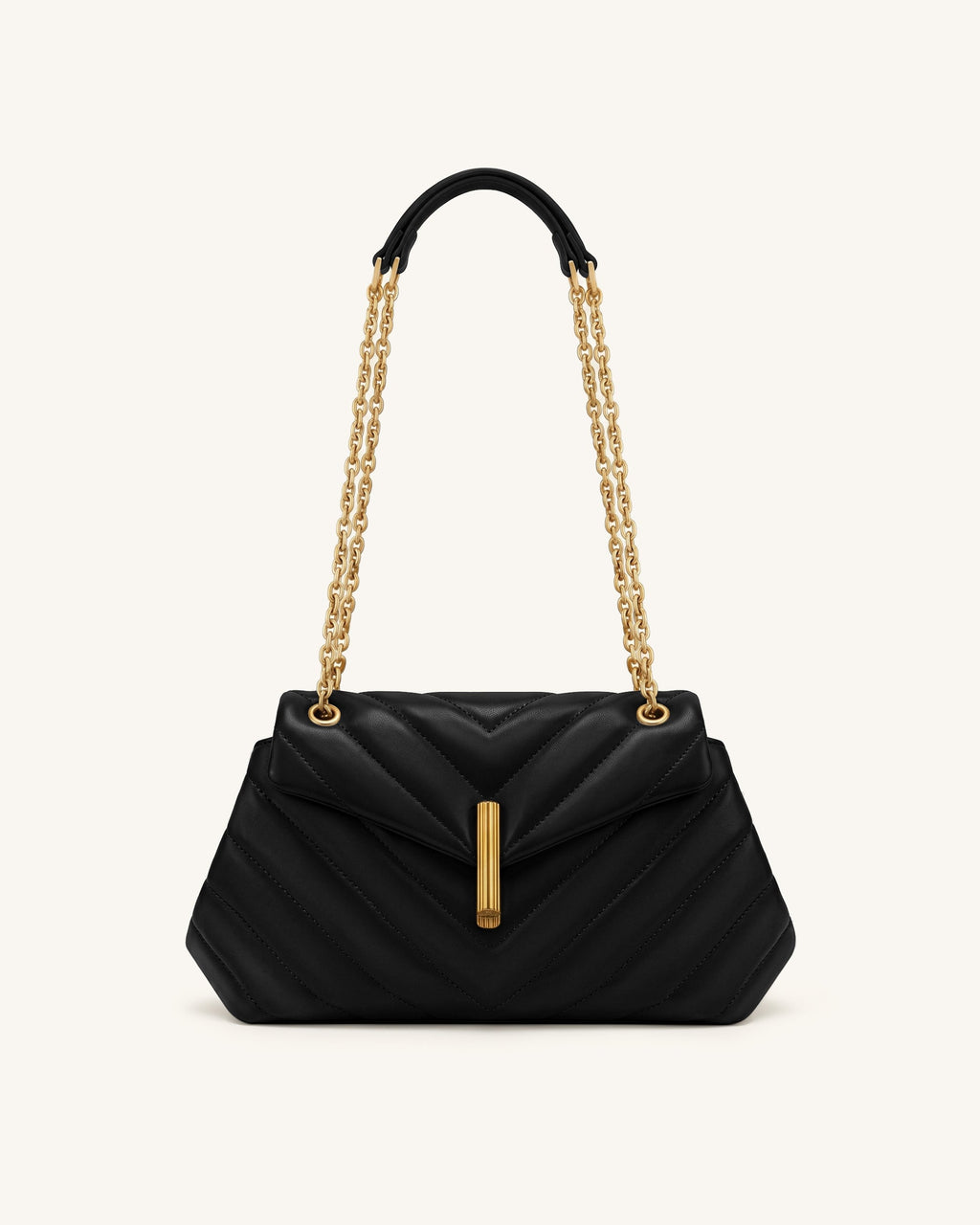 Valerie Quilted Chain Flap Shoulder Bag - Black