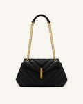 Valerie Quilted Chain Flap Shoulder Bag - Black
