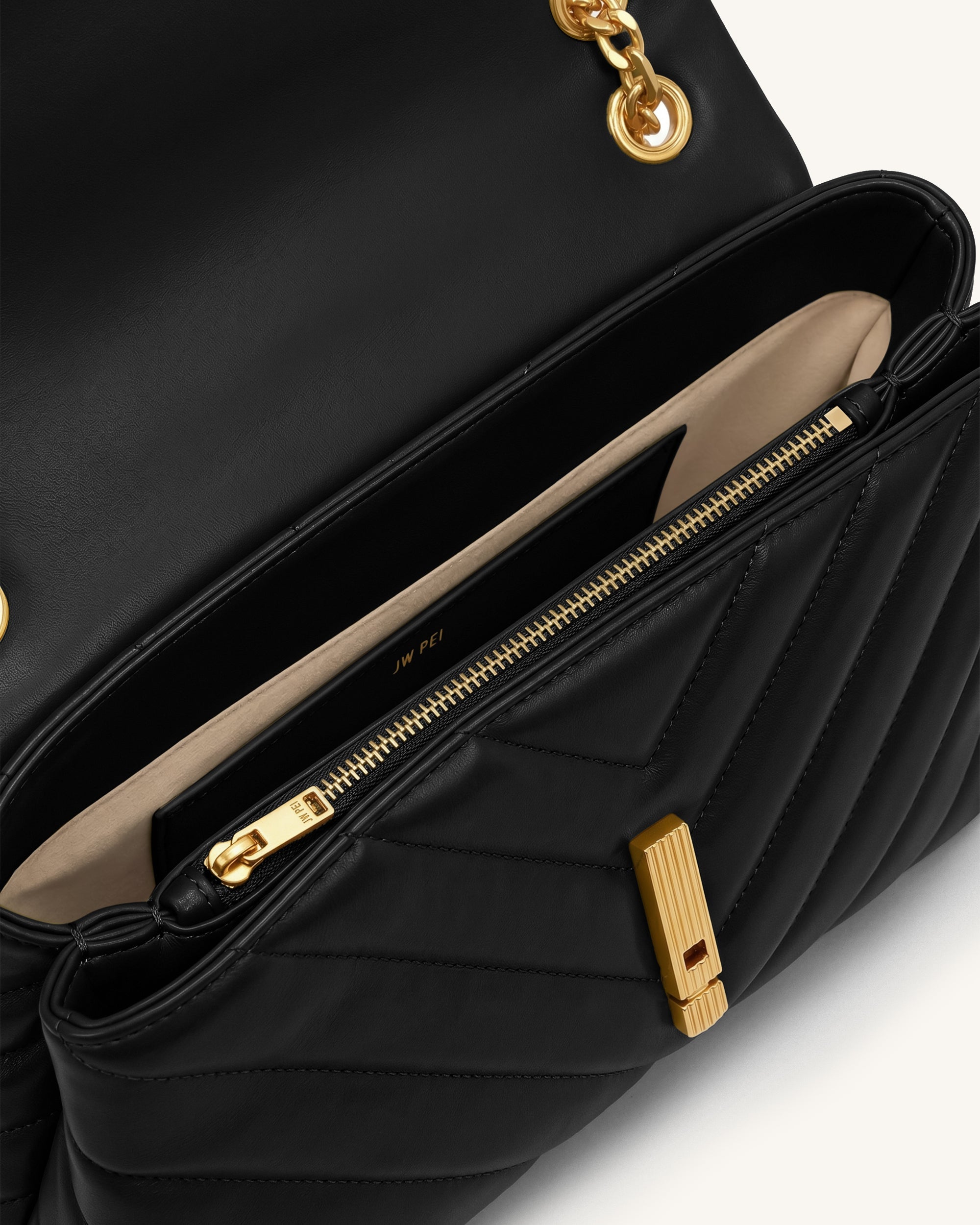 Valerie Quilted Chain Flap Shoulder Bag - Black