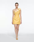Floral Appliqué One Shoulder Mini Dress - Yellow
