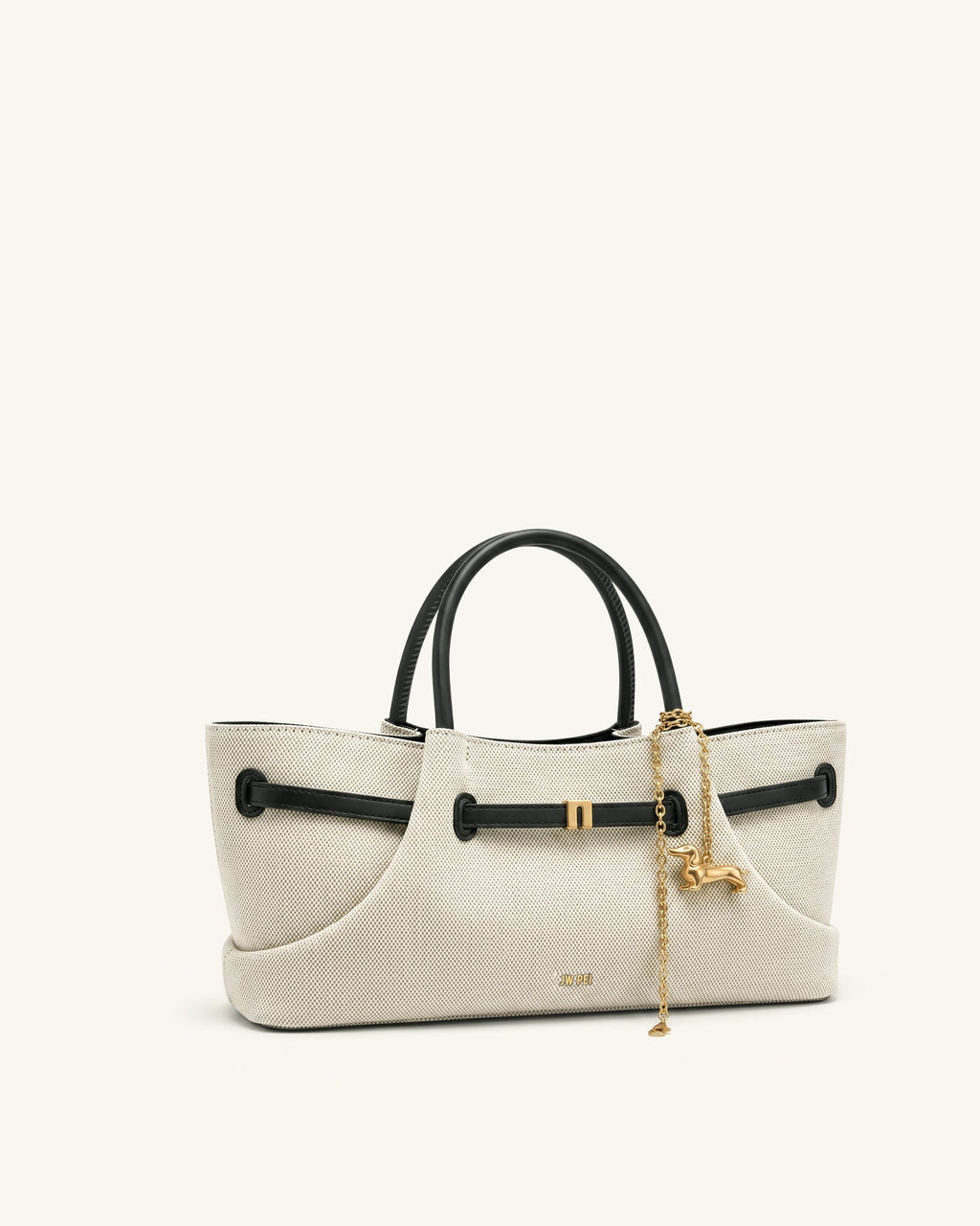 Maeve Dachshund Metal Charm Tote Bag - Black Canvasa
