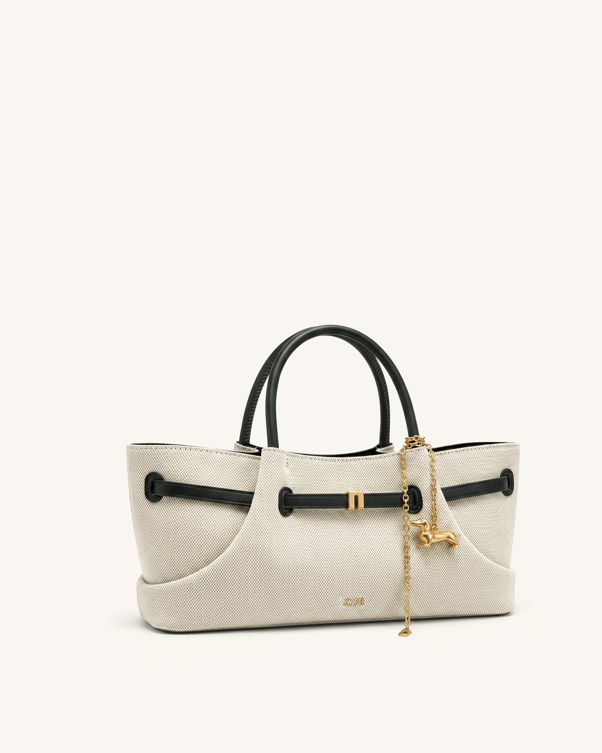 Maeve Dachshund Metal Charm Tote Bag - Black Canvasa