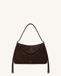 Elowen Faux Suede Flap Shoulder Bag - Dark Brown