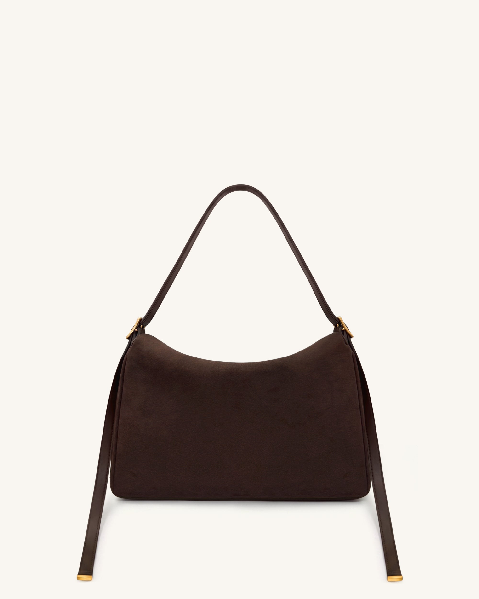 Elowen Faux Suede Flap Shoulder Bag - Dark Brown