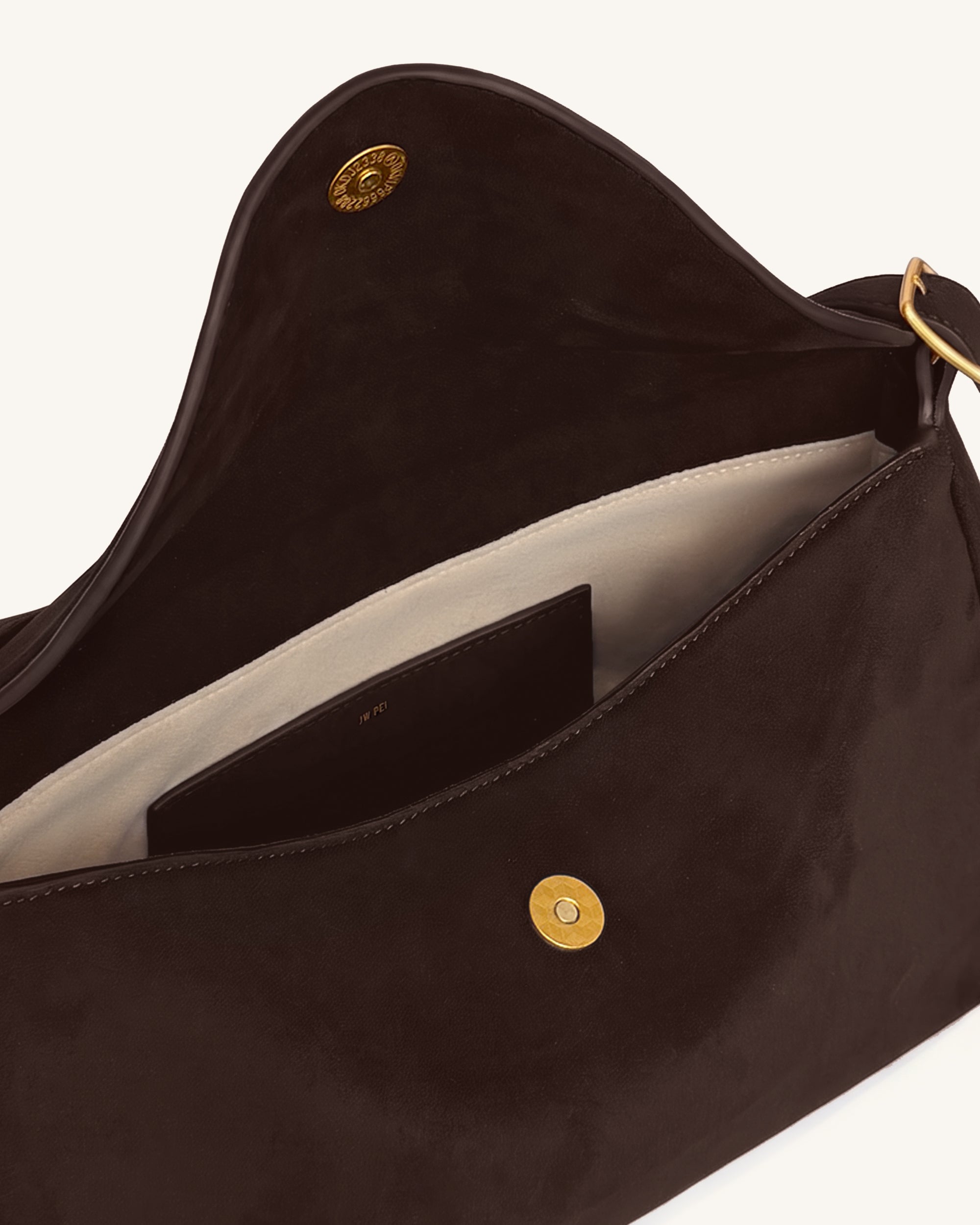 Elowen Faux Suede Flap Shoulder Bag - Dark Brown