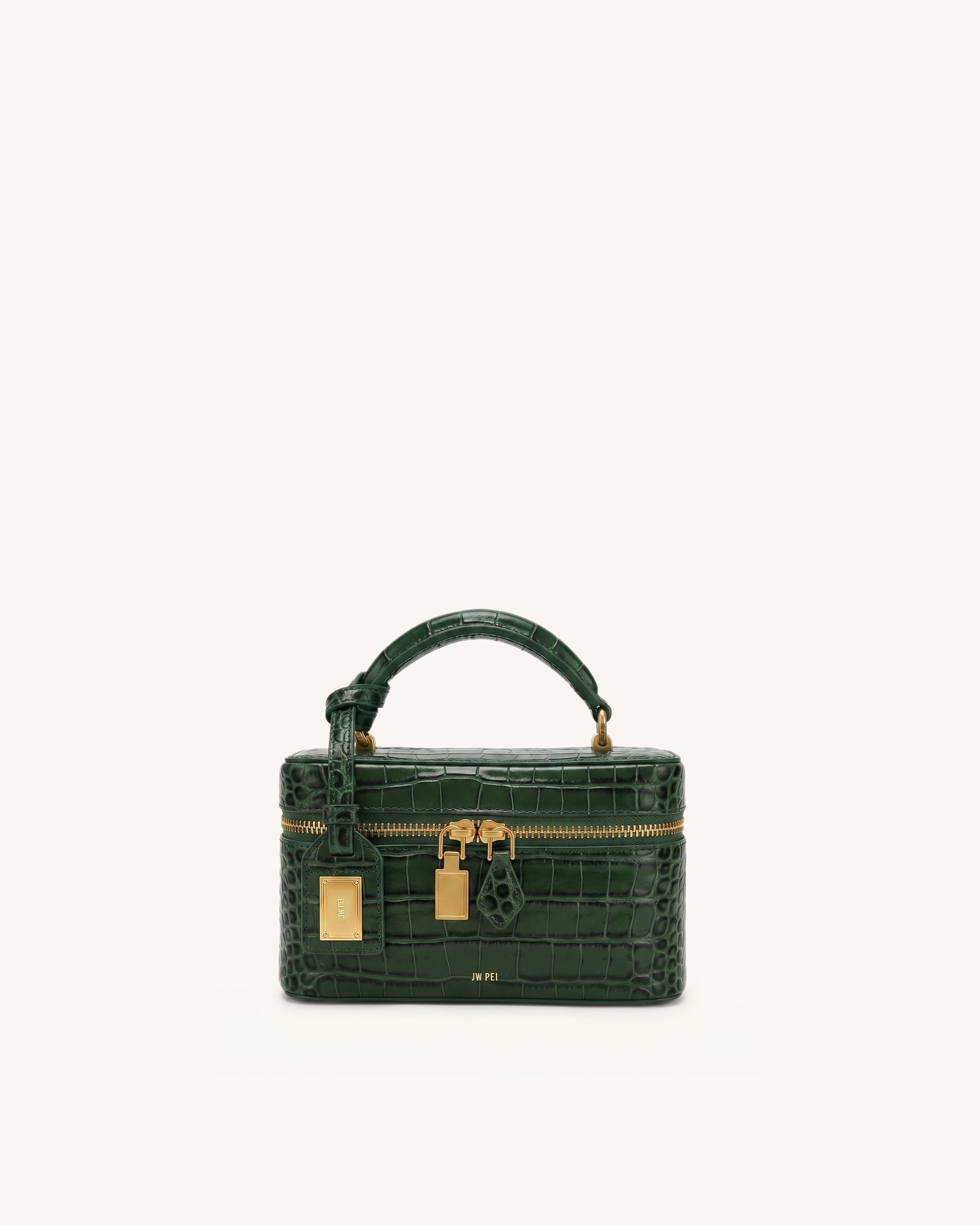 Cleo Box Shape Top Handle Bag - Forest Green Croc