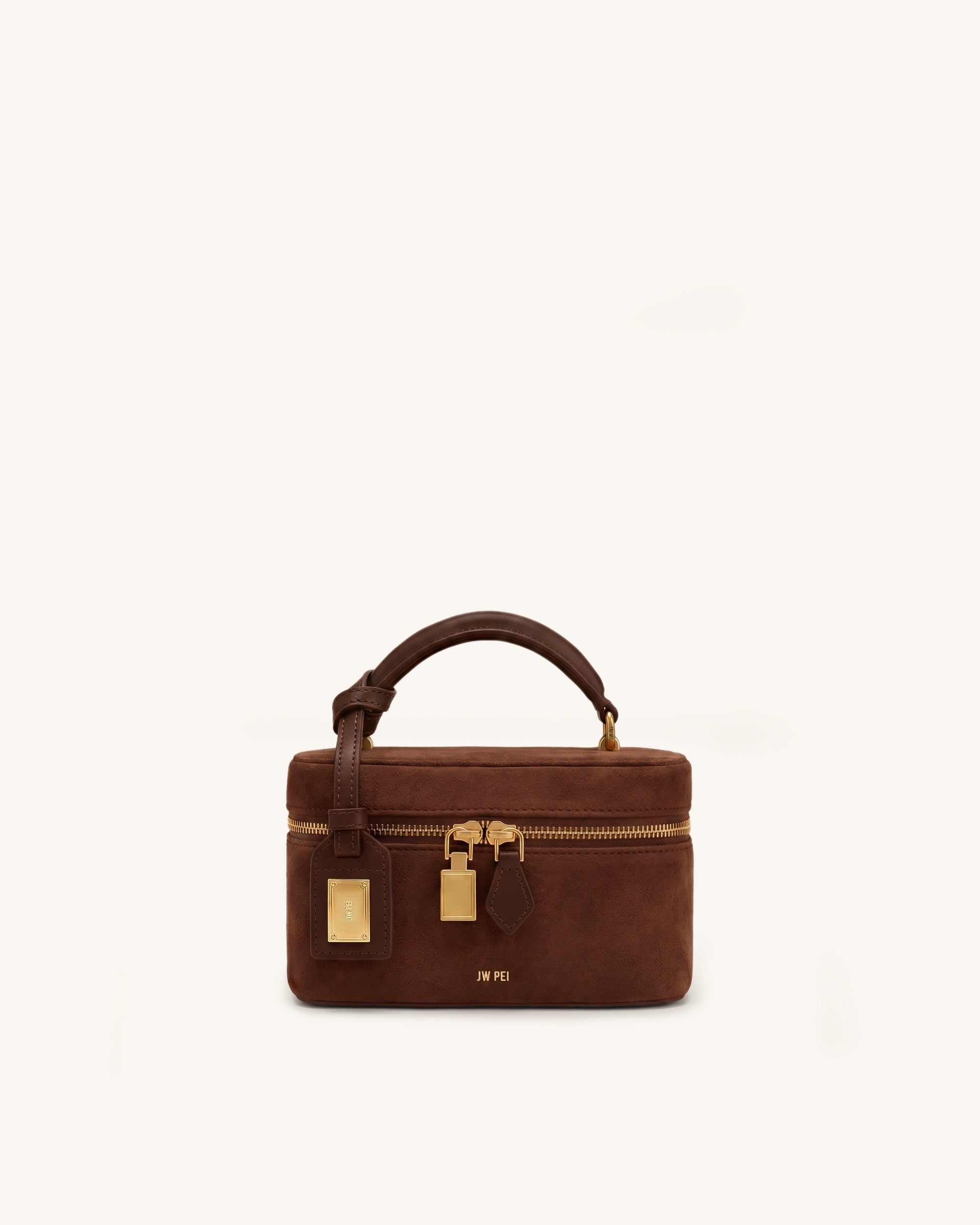 Cleo Faux Suede Box Shape Top Handle Bag - Chocolate Brown