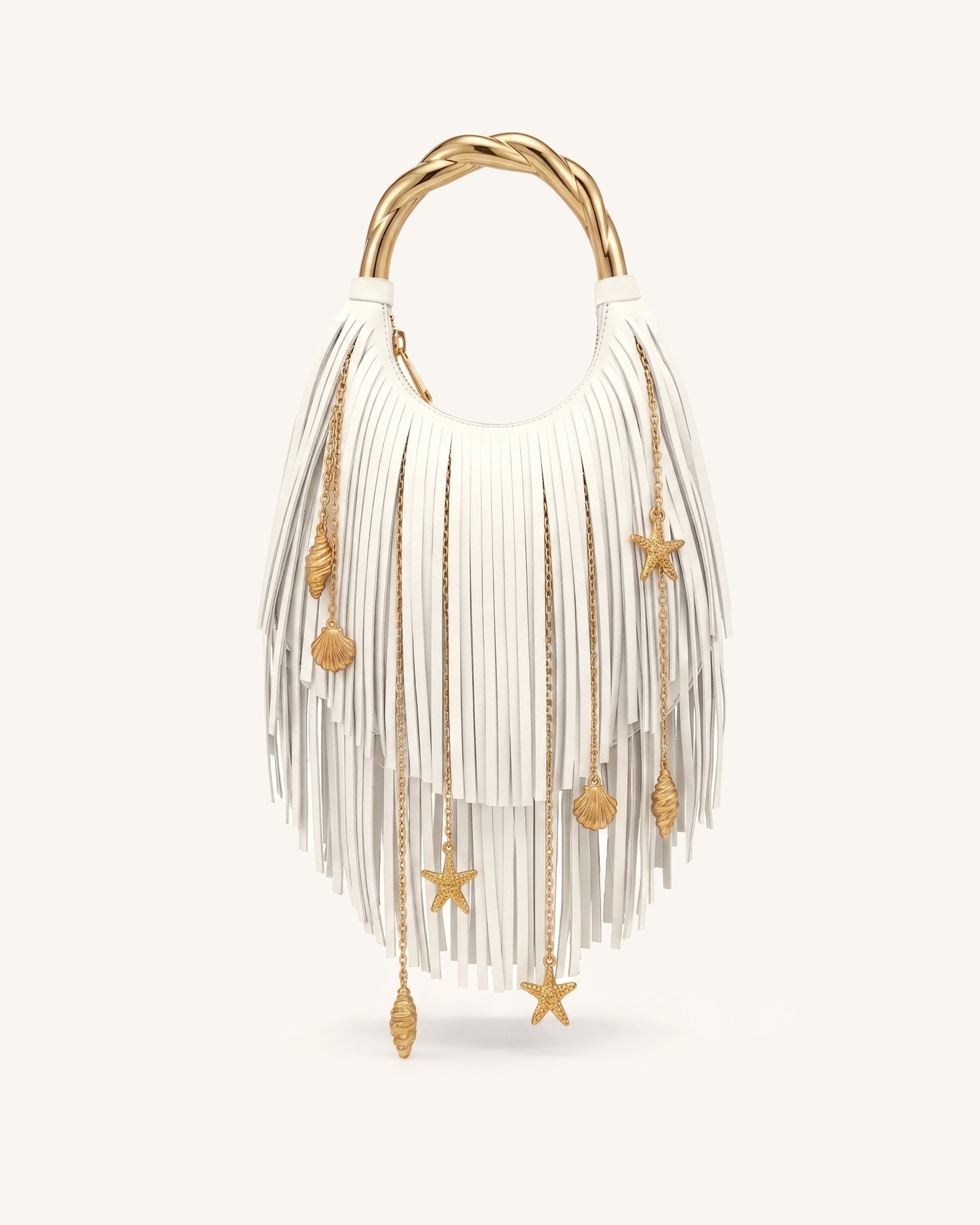 Chloe Metal Handle Fringe Top Handbag - Off White