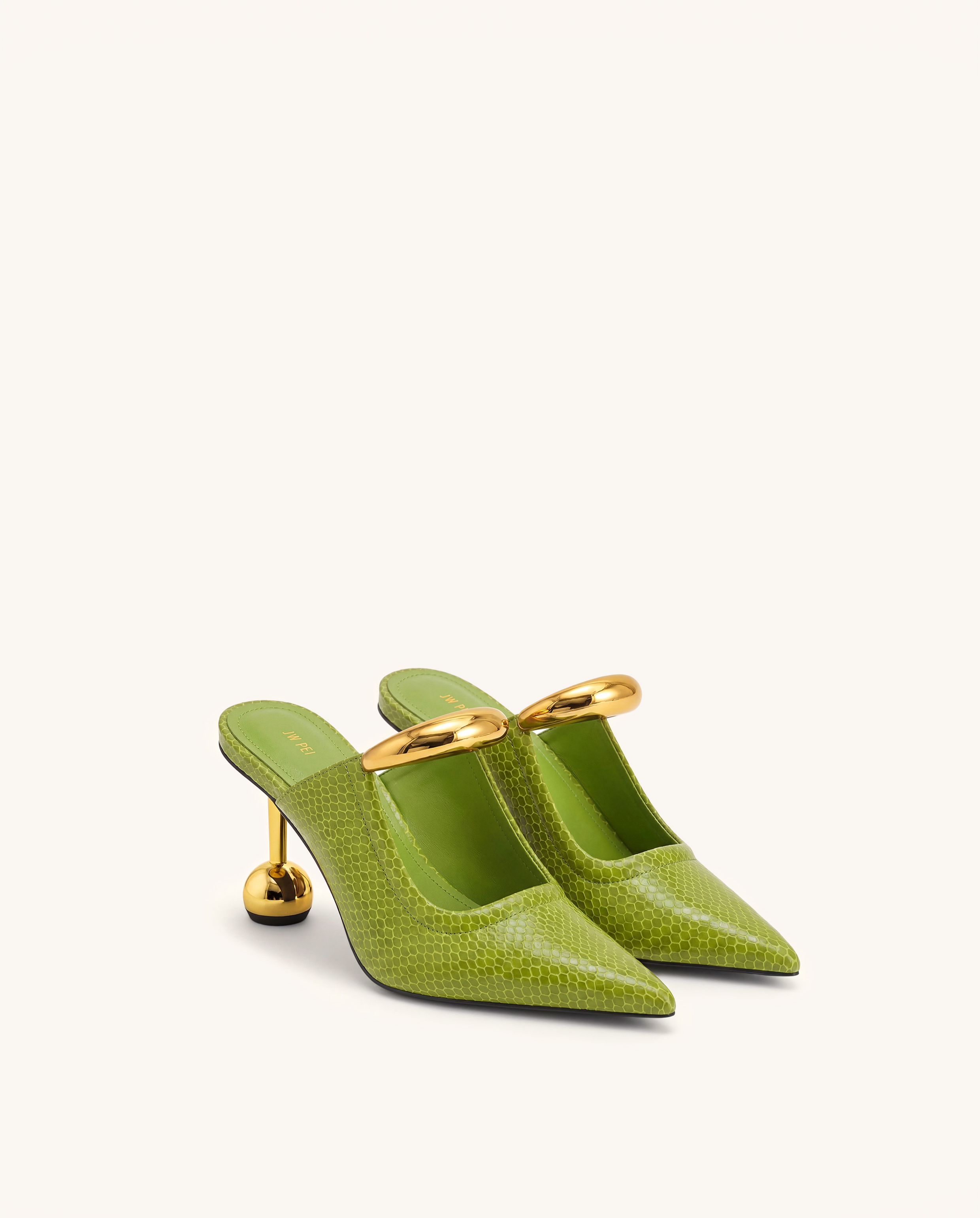 Sofia Metal Accent Sphere Heel Mules - Green
