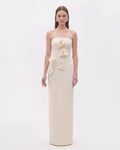 Floral Appliqué Strapless Dress - Cream Ivory