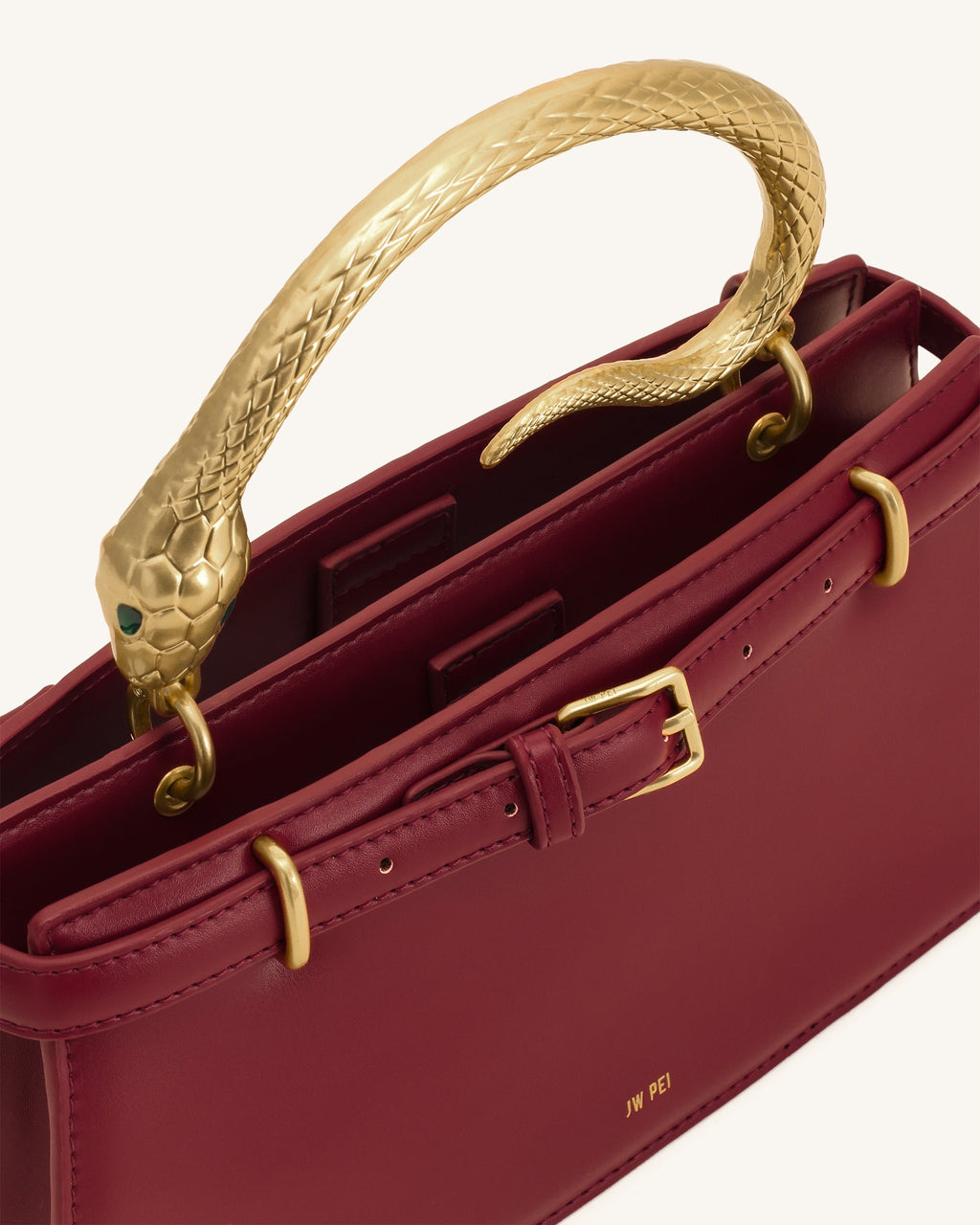 Elena Snake Handle Top Handle Bag - Wine Red