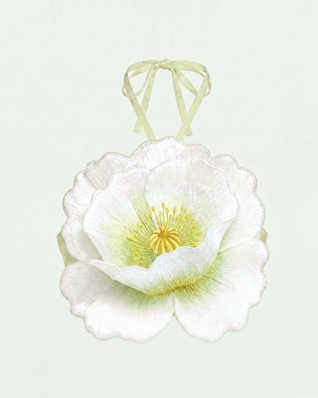 3D Floral Halter Crop Top - Ivory