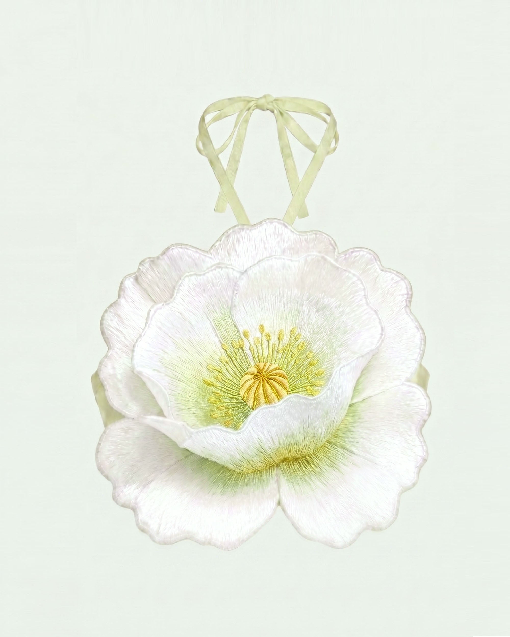 3D Floral Halter Crop Top - Ivory