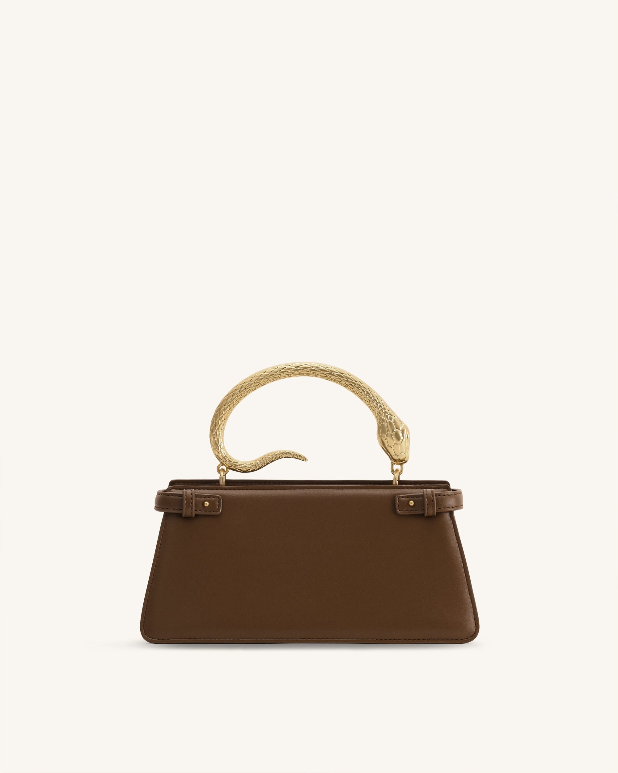 Elena Snake Handle Top Handle Bag - Dark Brown