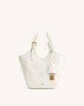 Ines Faux Ostrich Padlock Tote Bag - White