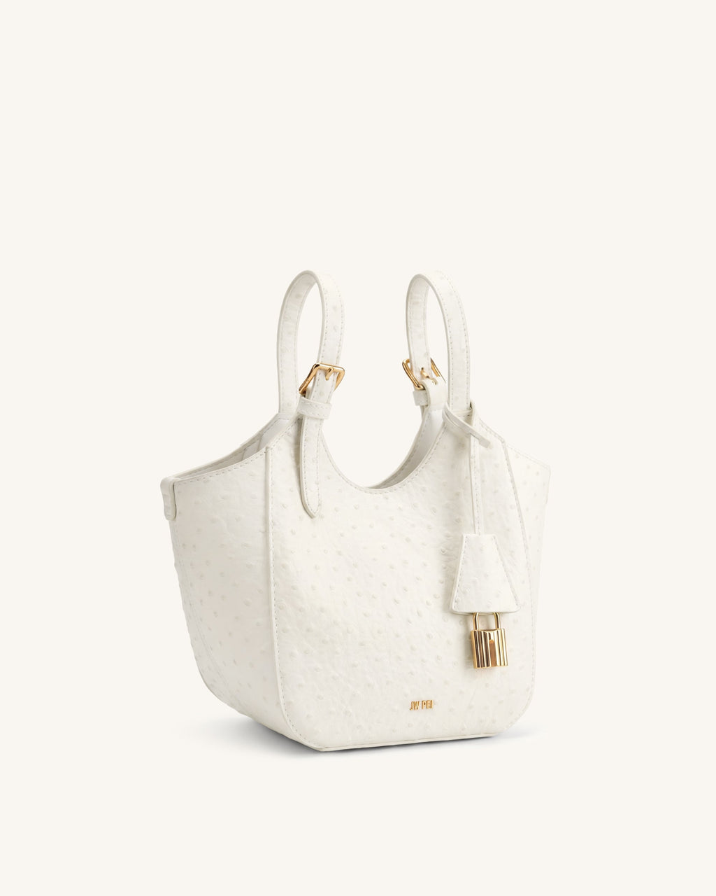 Ines Faux Ostrich Padlock Tote Bag - White