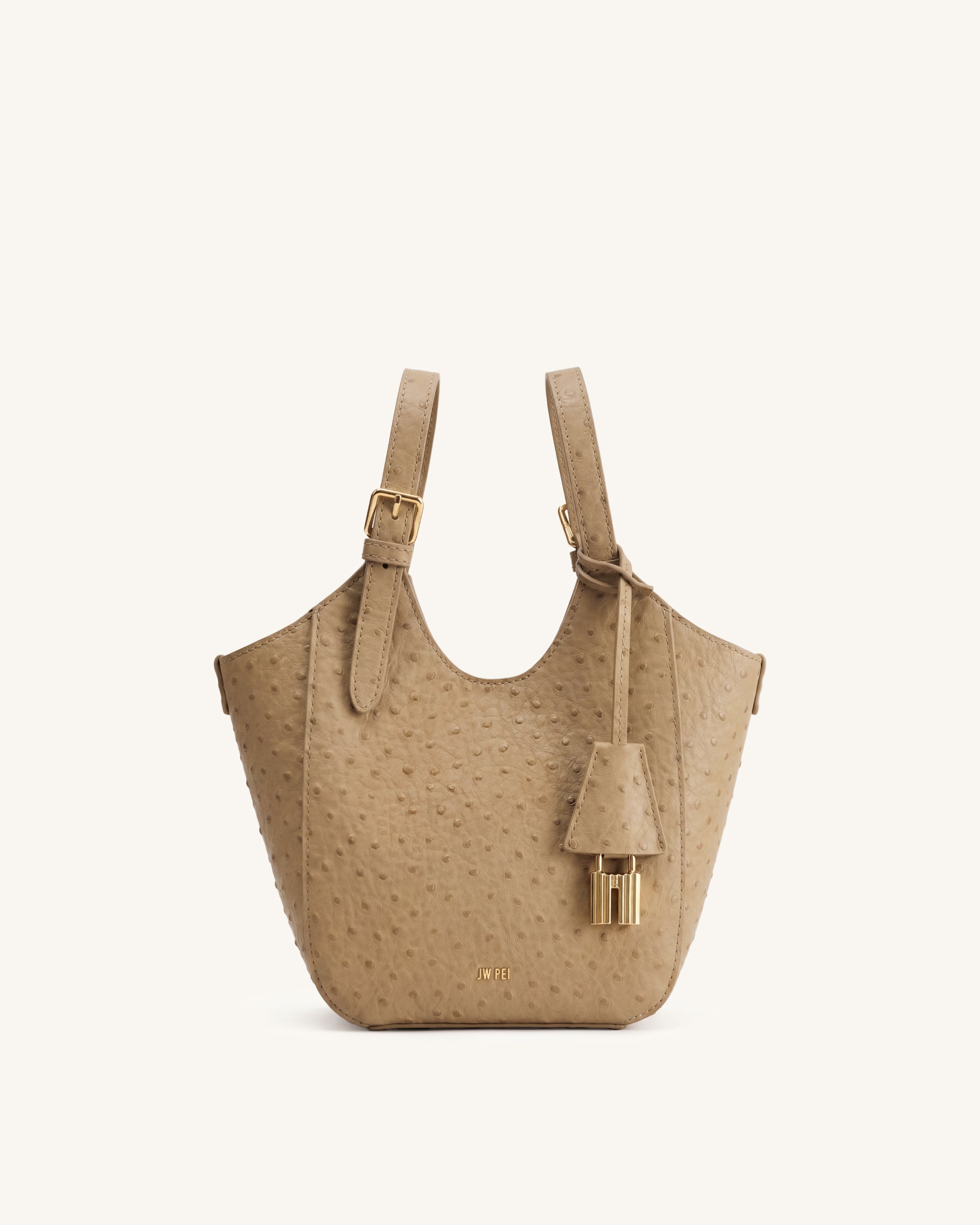 Ines Faux Ostrich Padlock Tote Bag - Khaki