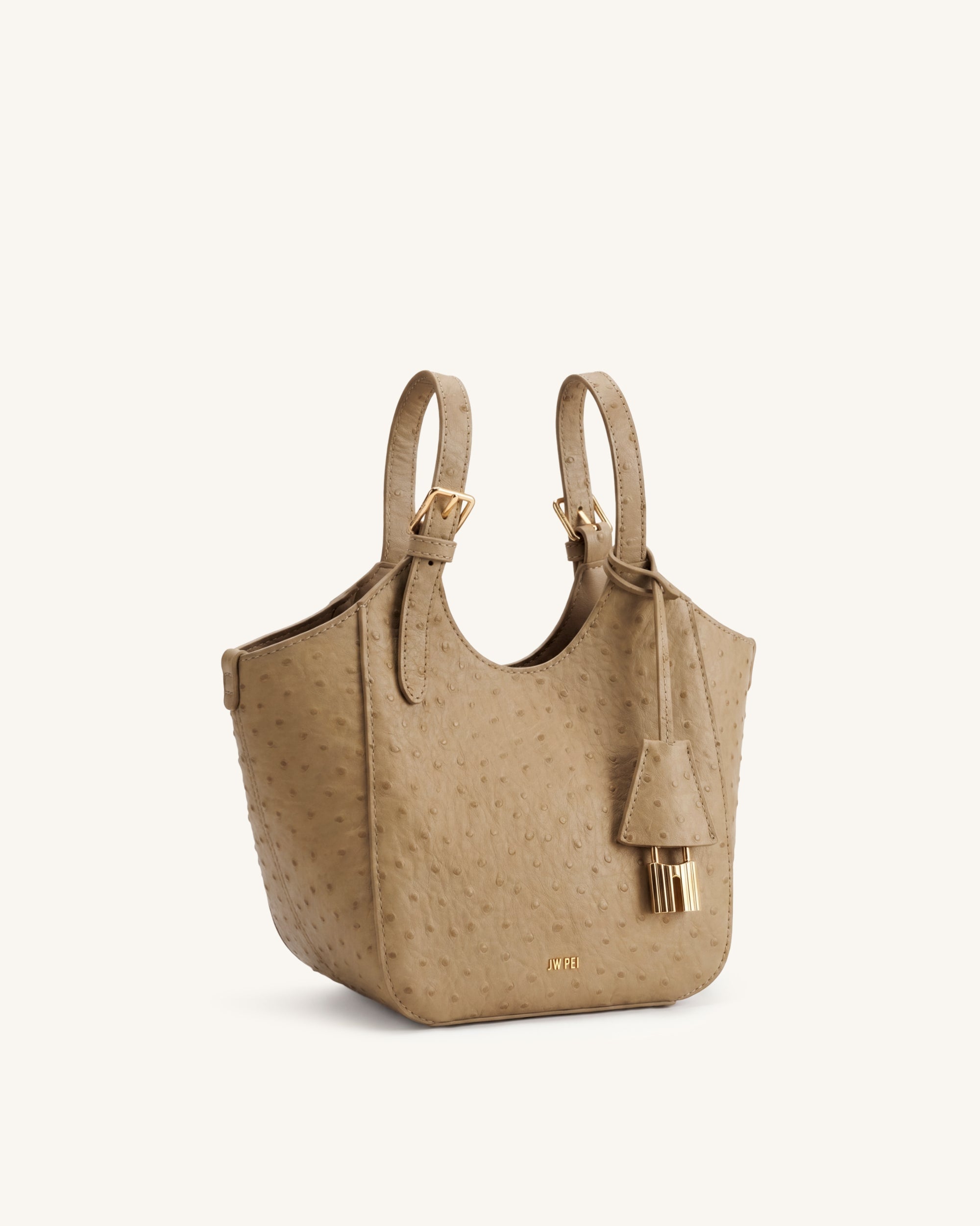 Ines Faux Ostrich Padlock Tote Bag - Khaki