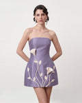 3D Vine Floral Strapless Mini Dress - Purple