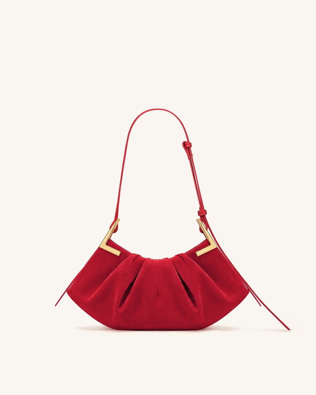 Amelia Faux Suede Pleated Shoulder Bag - Red
