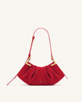 Amelia Faux Suede Pleated Shoulder Bag - Red