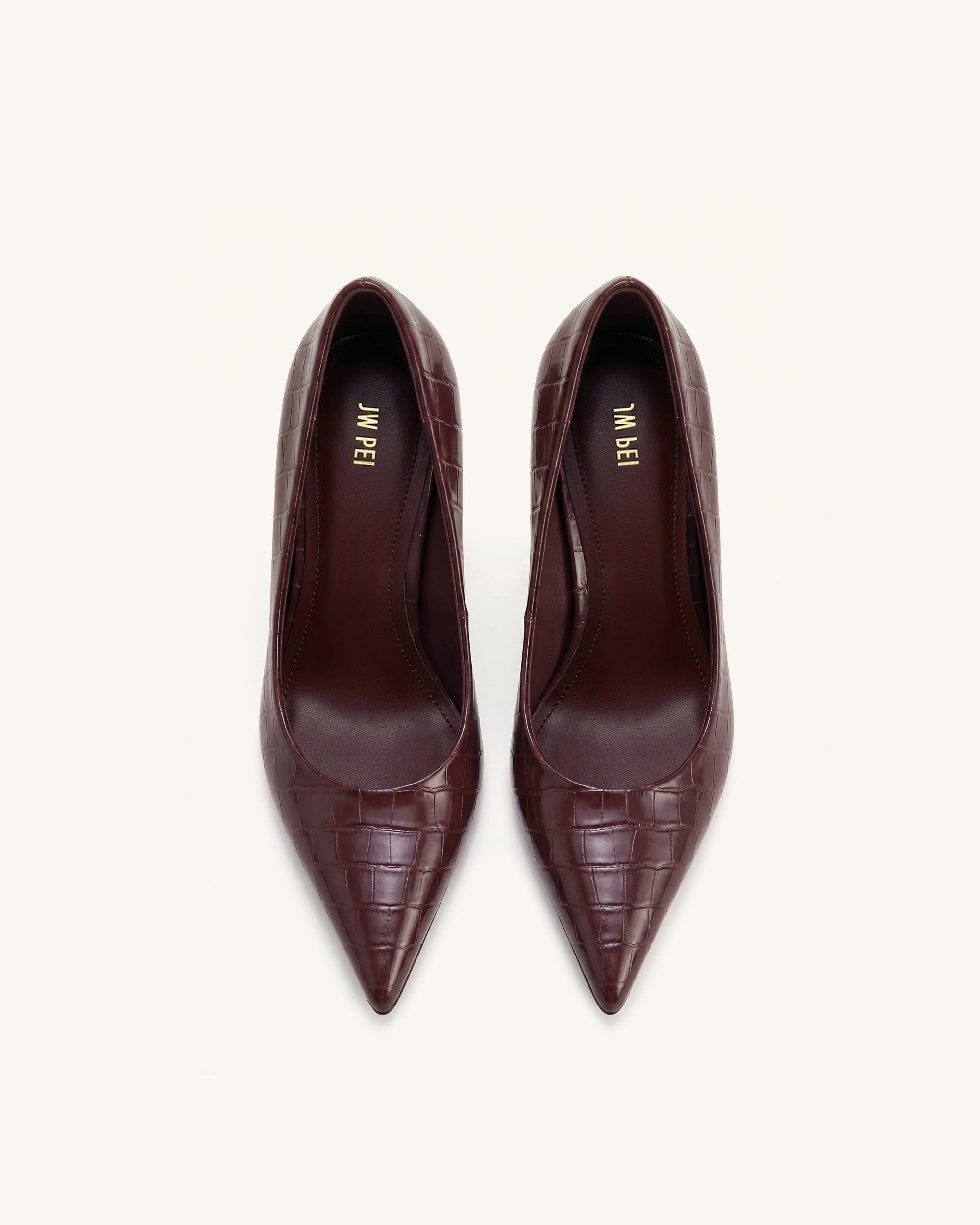 Hazel Croc-Embossed Heels - Burgundy