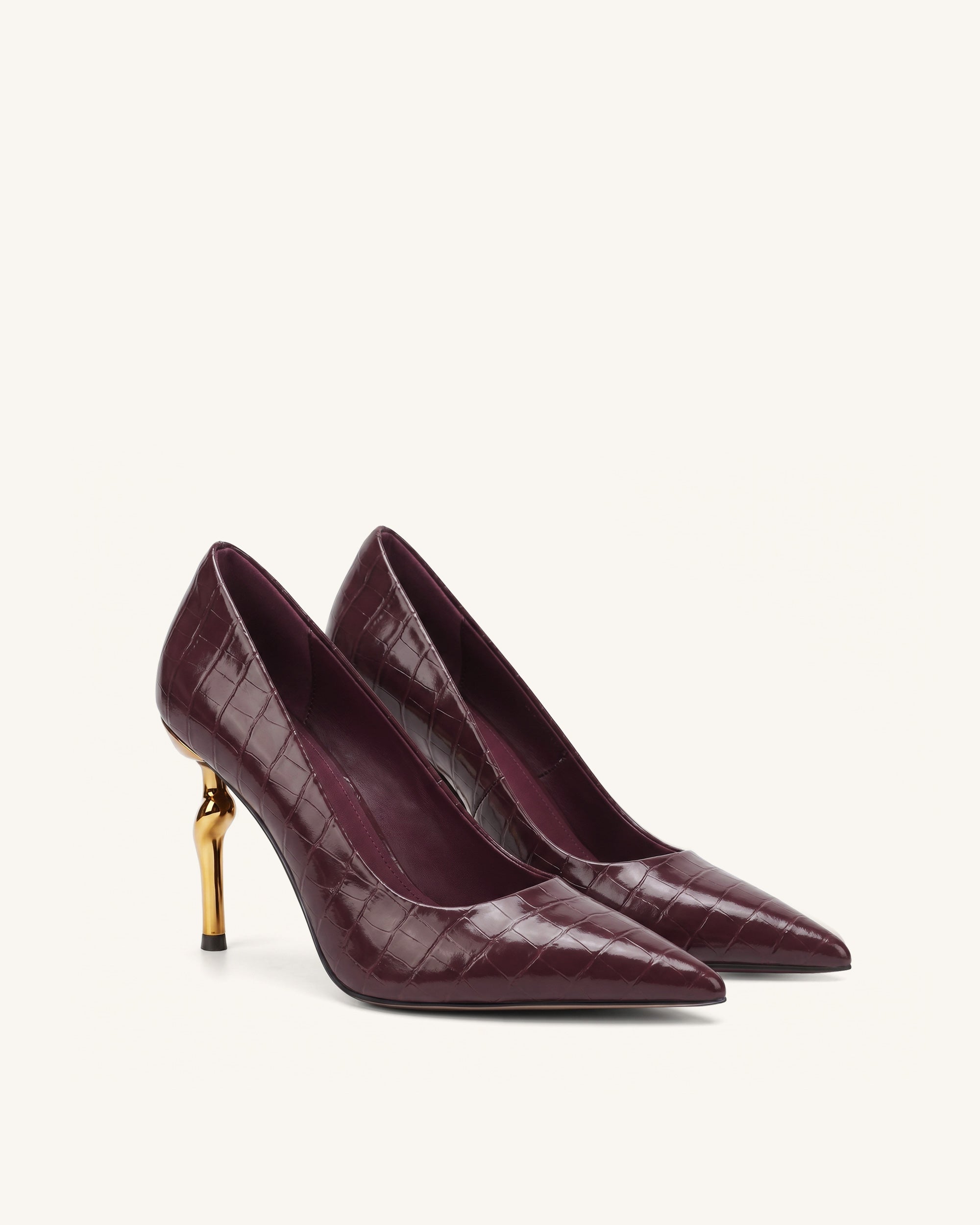 Hazel Croc-Embossed Heels - Burgundy