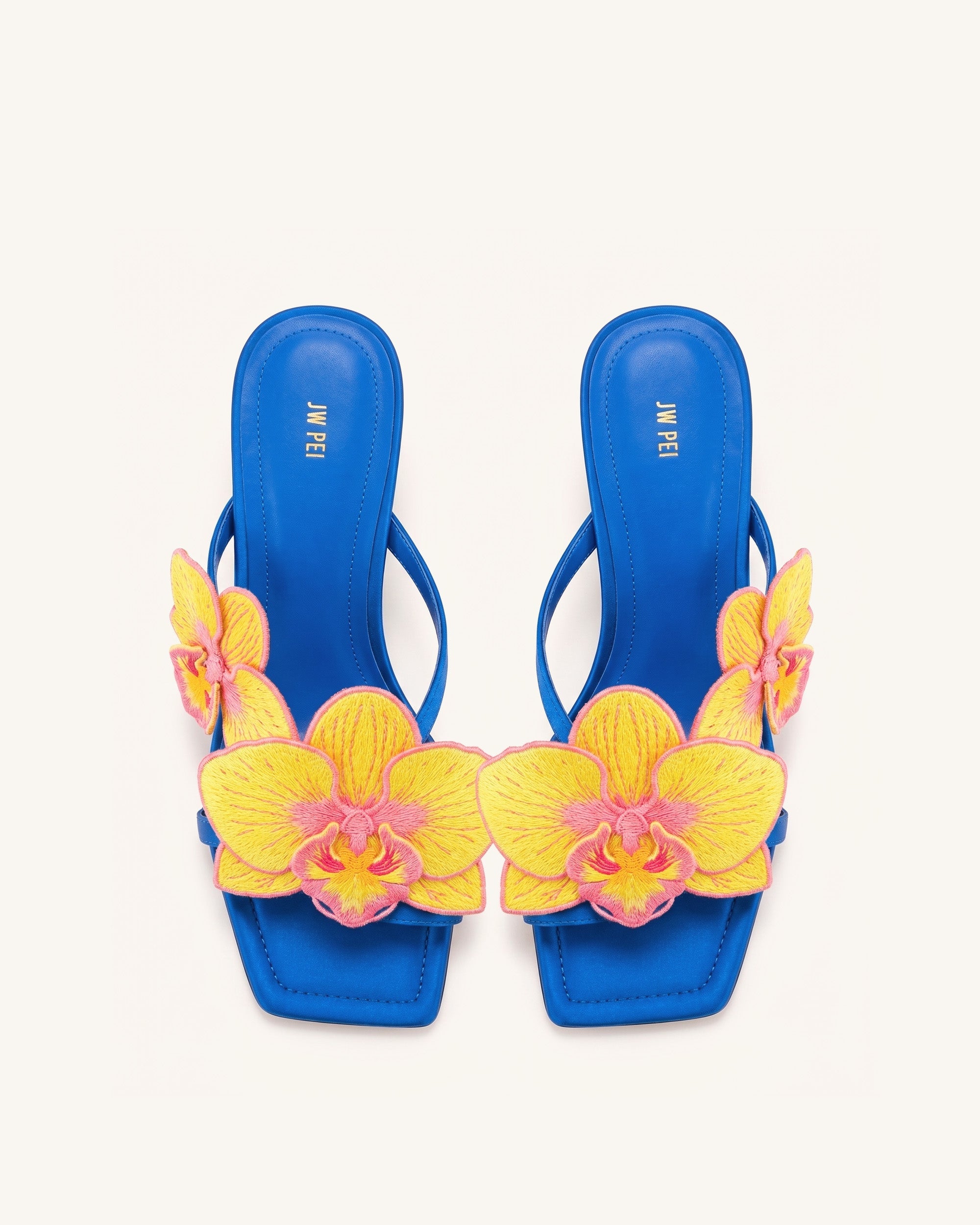 Serena Orchid Embroidered Toe Ring Heeled Sandals - Royal Blue