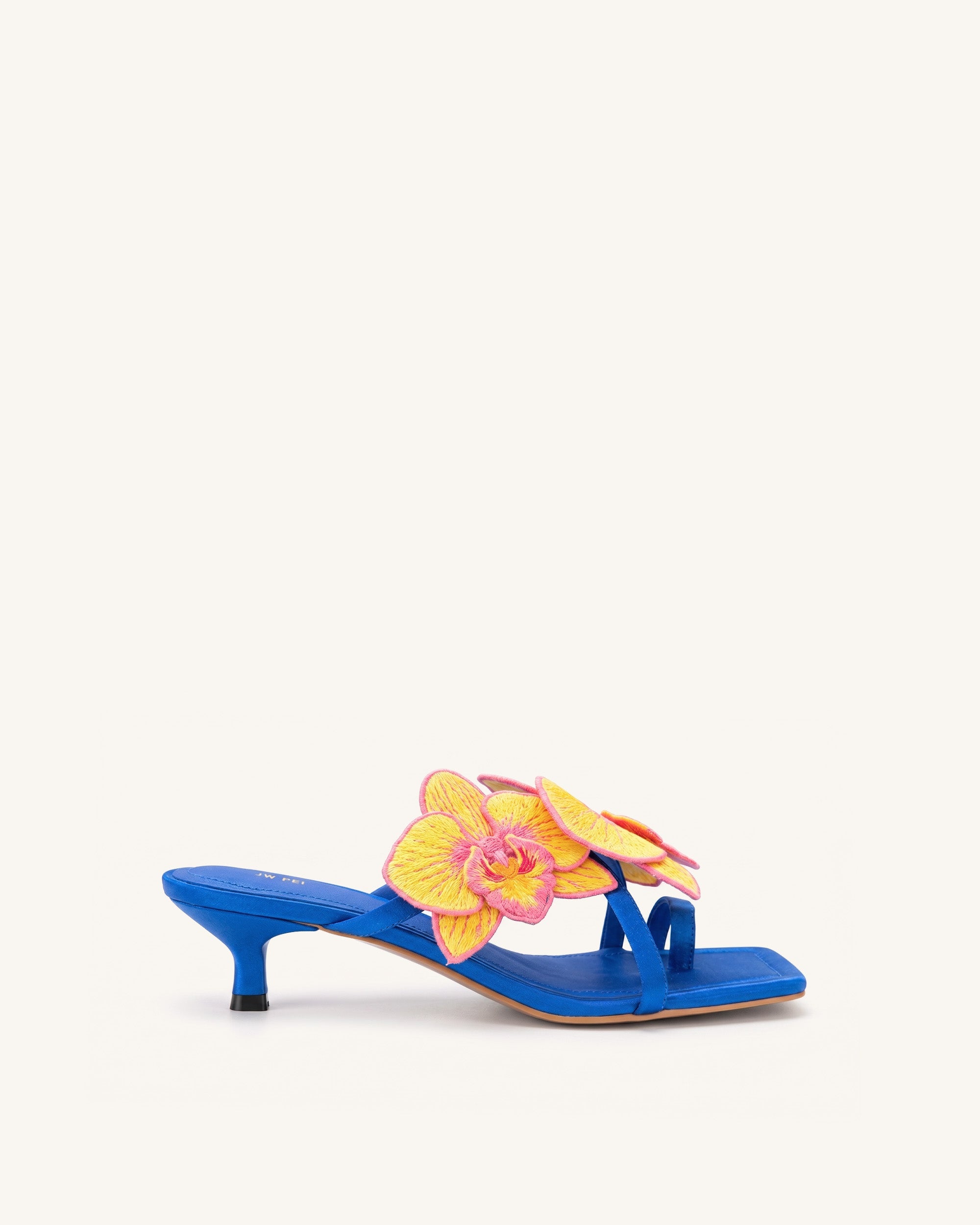 Serena Orchid Embroidered Toe Ring Heeled Sandals - Royal Blue