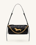 Dachshund Quilted Chain Shoulder Bag - Black