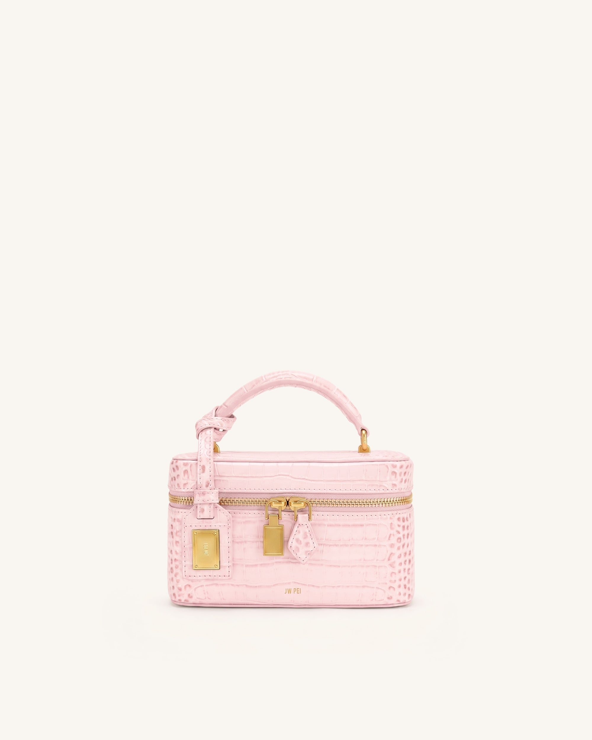 Cleo Box Shape Top Handle Bag - Light Pink Croc